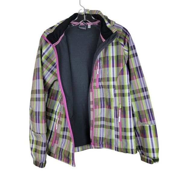 Icepeak Multi Color Plaid Zip Fleece Windproof Skiing Hoodie Jacket Size M - Picture 7 of 9